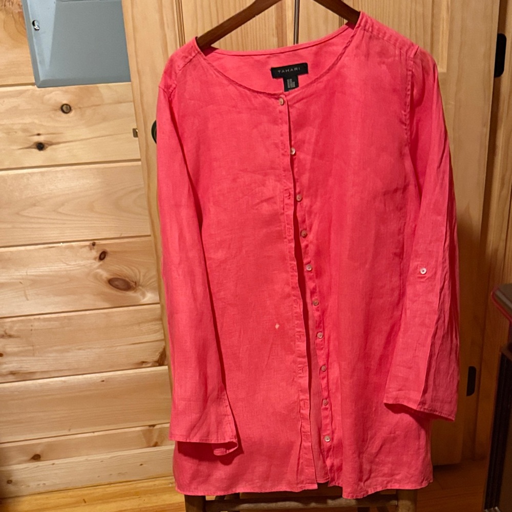 39-Tahari Pink Button Down Shirt